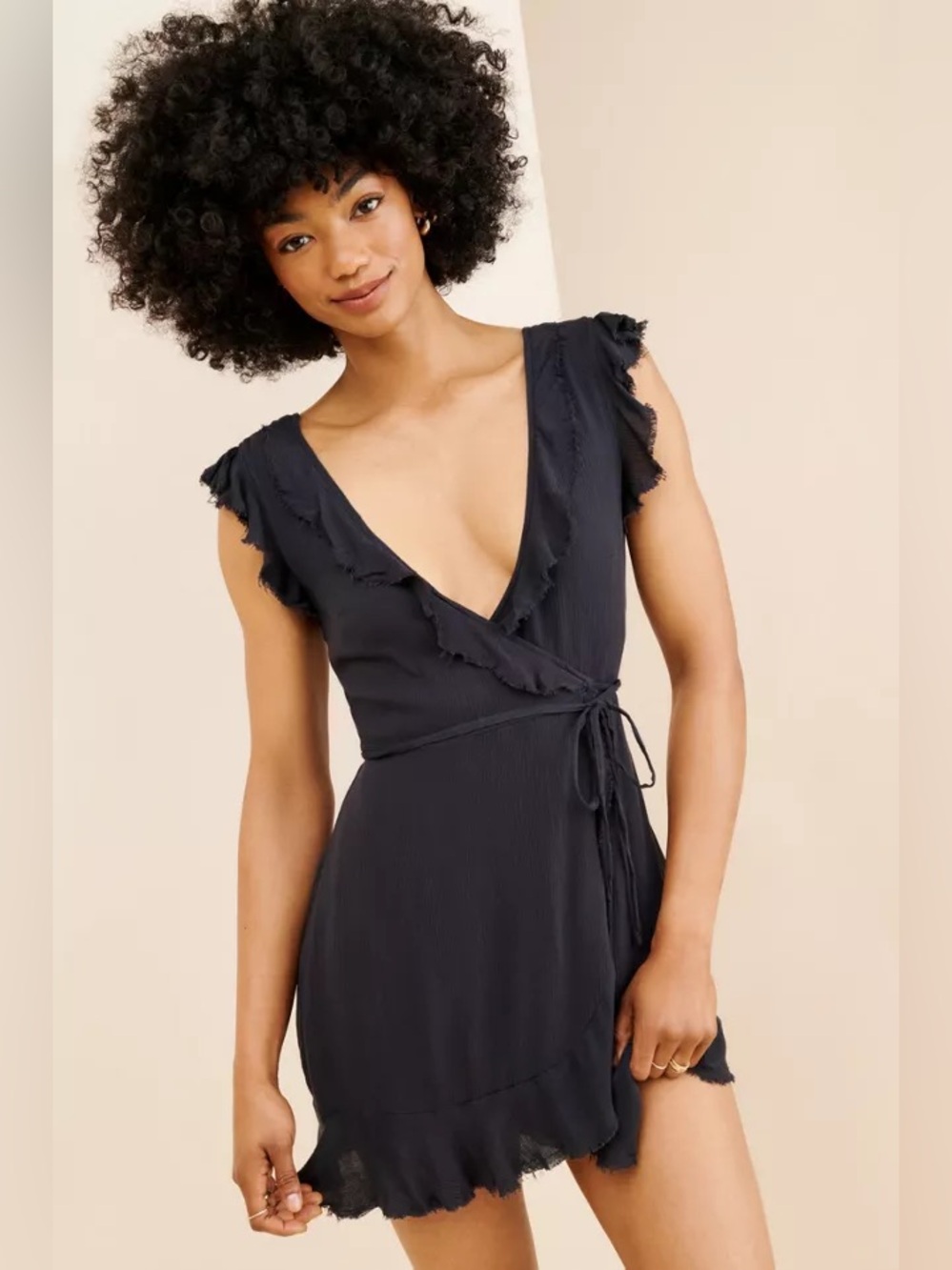 Urban Outfitters Black Ruffle Wrap Mini Dress